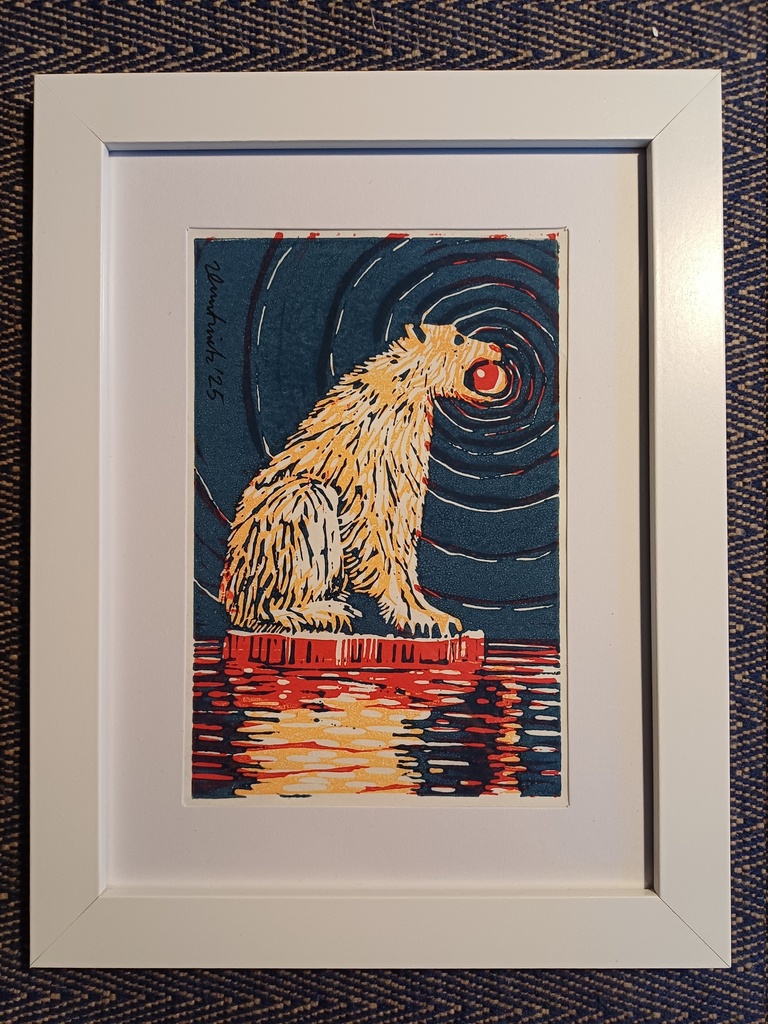 Letzte Scholle Hund Linolschnitt 