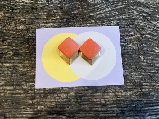 [PR/03615] Open Symbol Ohrring Korallorange an Messing Quadrat 